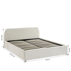 Lit coffre GELA 160x200 tissu chenille beige sommier inclus