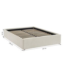 Lit coffre MARCY 140x190 tissu chenille beige sommier inclus