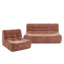 Ensemble banquette et chauffeuse JANIS modulable 3 places tissu chenille terracotta