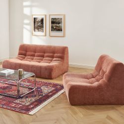Ensemble banquette et chauffeuse JANIS modulable 3 places tissu chenille terracotta