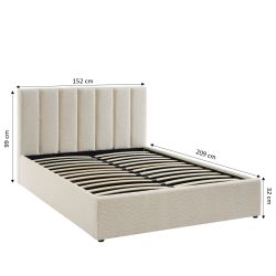 Lit coffre MARIUS 140x190 bouclette écrue sommier inclus