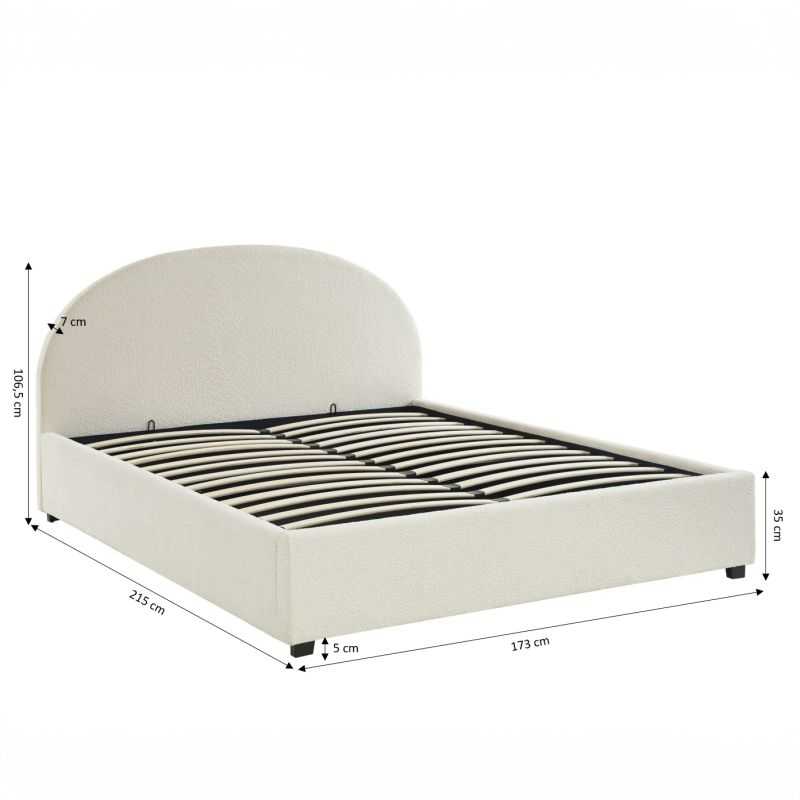 Lit coffre OLAF 160x200 tissu bouclette écru sommier inclus