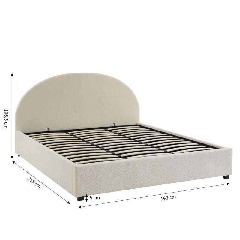 Lit coffre OLAF 180x200 tissu bouclette écru sommier inclus