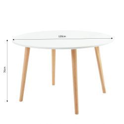 Table à manger ORATELLO ronde blanc mat pieds en bois massif 120cm