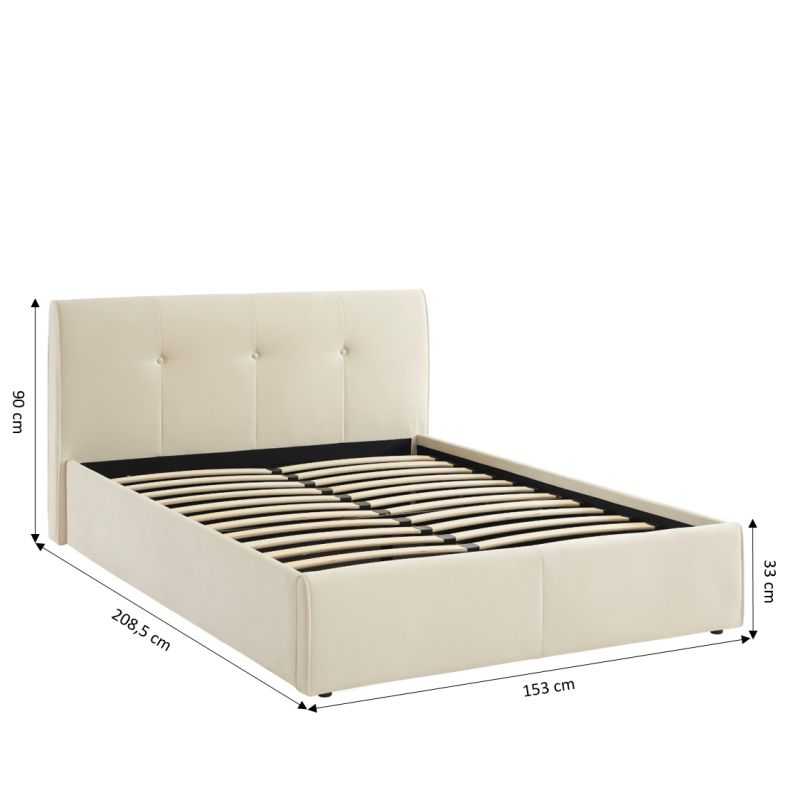 Lit coffre SEGURO 140x190 velours beige sommier inclus