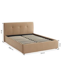 Lit coffre SEGURO 140x190 velours marron glacé sommier inclus
