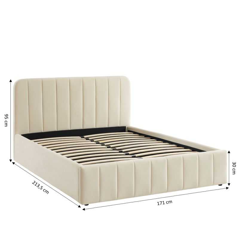 Lit coffre SIMI 160x200 en velours beige sommier inclus