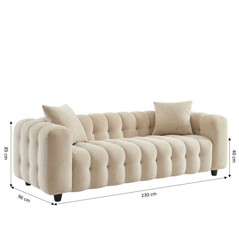 Canapé droit TOBI 3 places en tissu beige