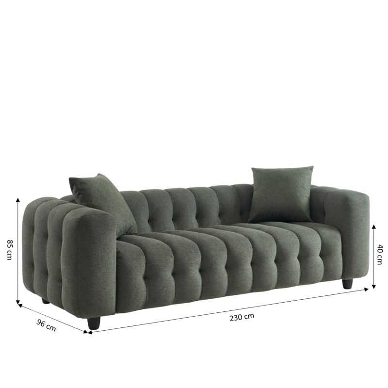 Canapé droit TOBI 3 places en tissu vert