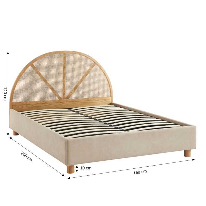 Lit coffre TSUKI 160x200 en velours beige sable et cannage sommier inclus