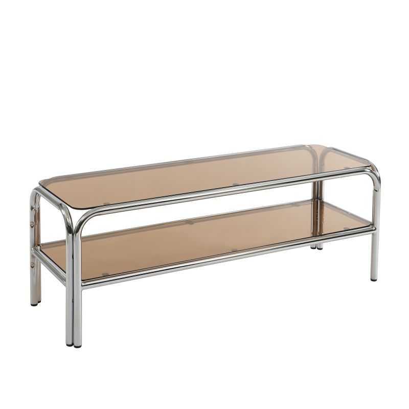 Meuble TV MAGGY verre trempé orange foncé et structure en chrome