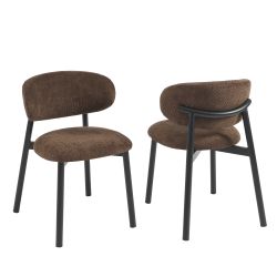 Lot de 2 chaises CIARA bouclette marron et pieds métal noir