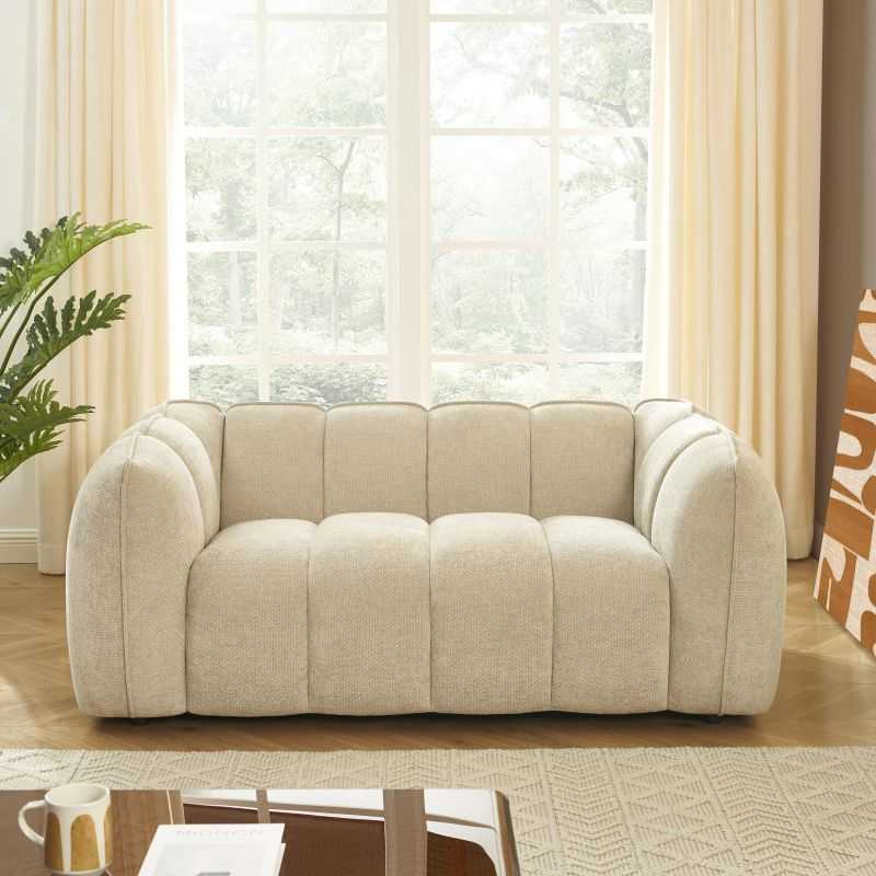 Canapé droit MATILDA 2 places tissu chenille beige