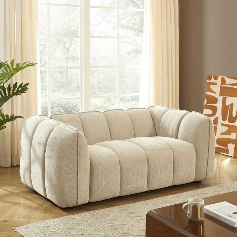 Canapé droit MATILDA 2 places tissu chenille beige