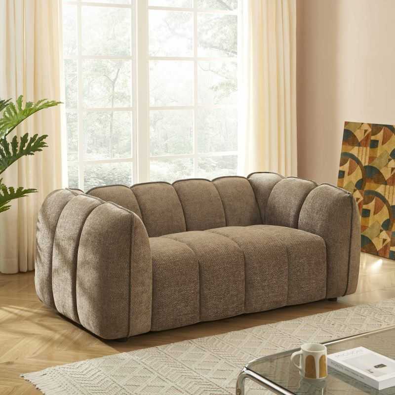 Canapé droit MATILDA 2 places tissu chenille marron