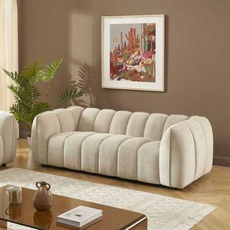 Canapé droit MATILDA 3 places tissu chenille beige