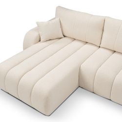 Canapé d'angle gauche convertible BELEM 4/5 places tissu bouclette écru