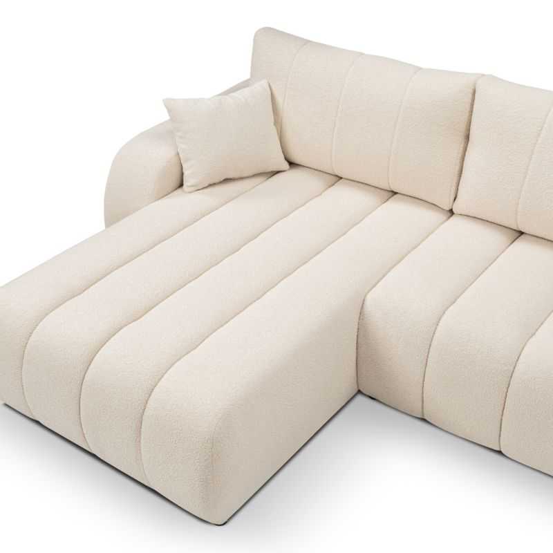 Canapé d'angle gauche convertible BELEM 4/5 places tissu bouclette écru