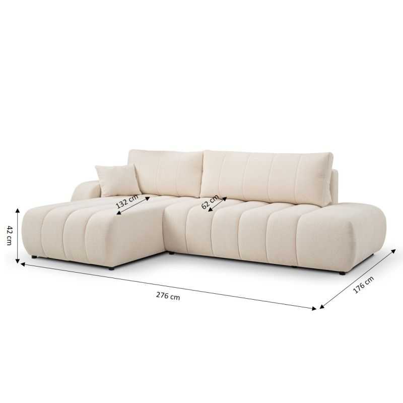 Canapé d'angle gauche convertible BELEM 4/5 places tissu bouclette écru