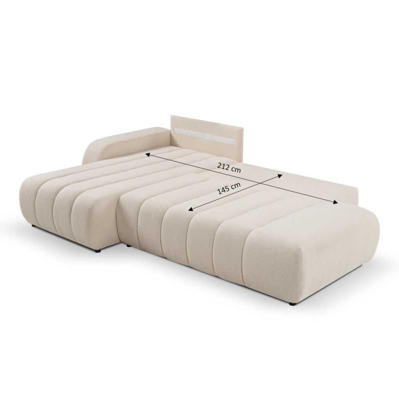 Canapé d'angle gauche convertible BELEM 4/5 places tissu bouclette écru