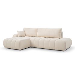 Canapé d'angle gauche convertible BELEM 4/5 places tissu bouclette écru
