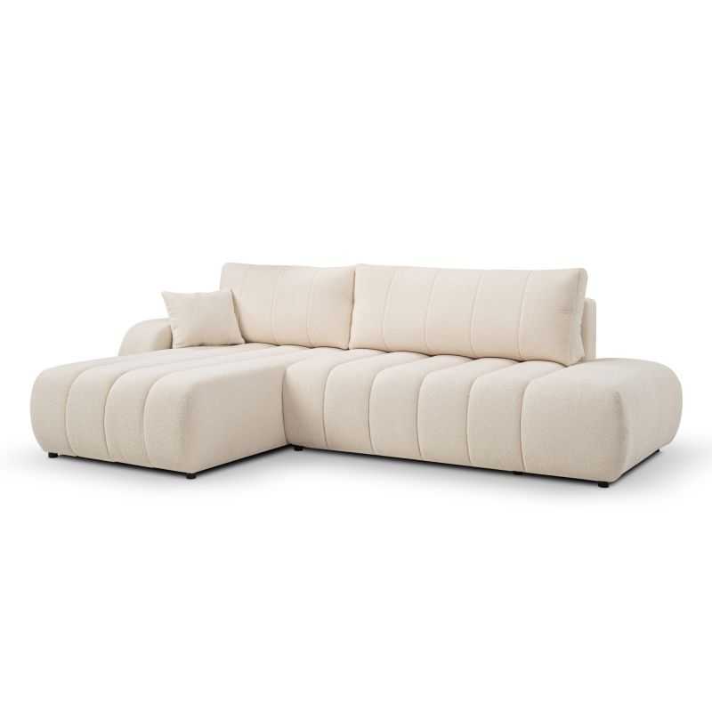Canapé d'angle gauche convertible BELEM 4/5 places tissu bouclette écru