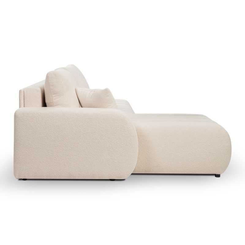 Canapé d'angle gauche convertible BELEM 4/5 places tissu bouclette écru