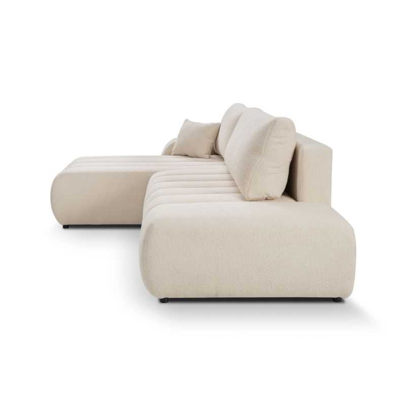 Canapé d'angle gauche convertible BELEM 4/5 places tissu bouclette écru
