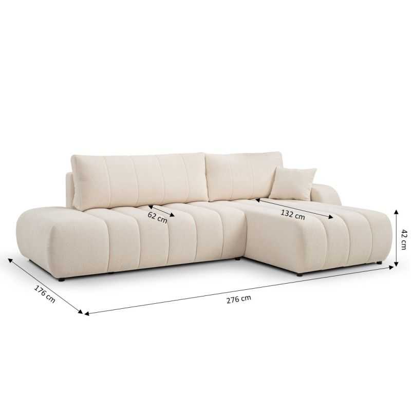 Canapé d'angle droit convertible BELEM 4/5 places tissu bouclette écru