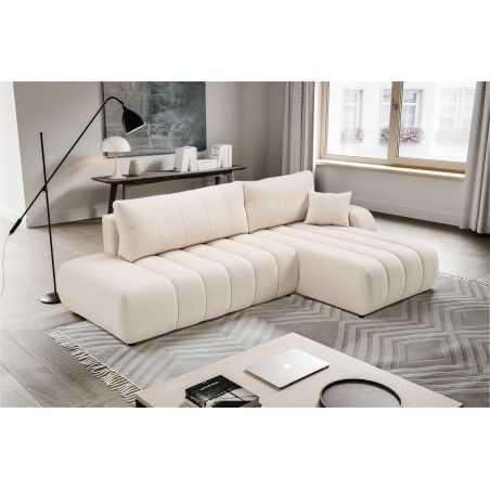 Canapé d'angle droit convertible BELEM 4/5 places tissu bouclette écru