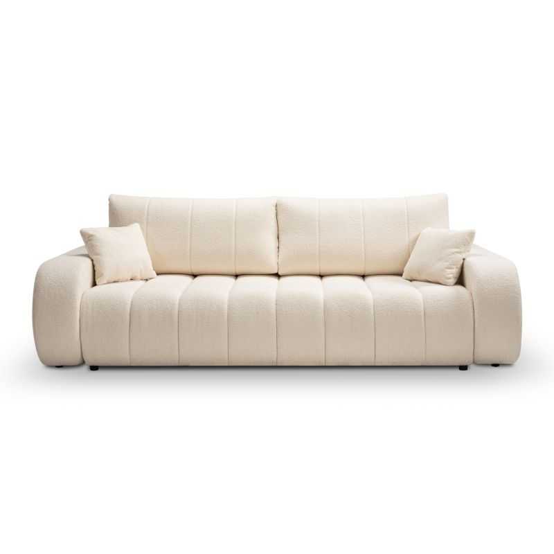 Canapé droit convertible BELEM 3 places tissu bouclette écru