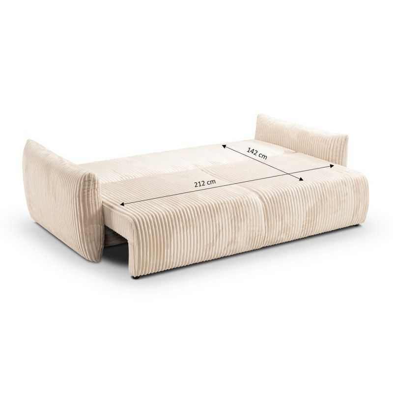 Canapé droit convertible GLORIA 3 places velours côtelé écru