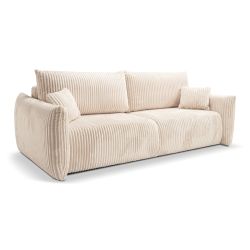 Canapé droit convertible GLORIA 3 places velours côtelé écru