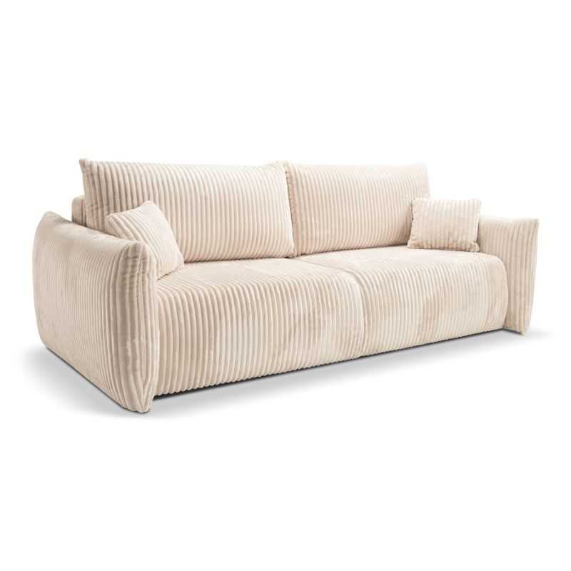 Canapé droit convertible GLORIA 3 places velours côtelé écru