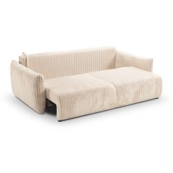 Canapé droit convertible GLORIA 3 places velours côtelé écru