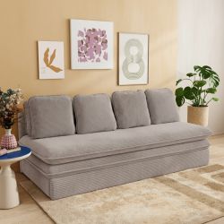 Banquette convertible NOMA 3 places velours côtelé taupe