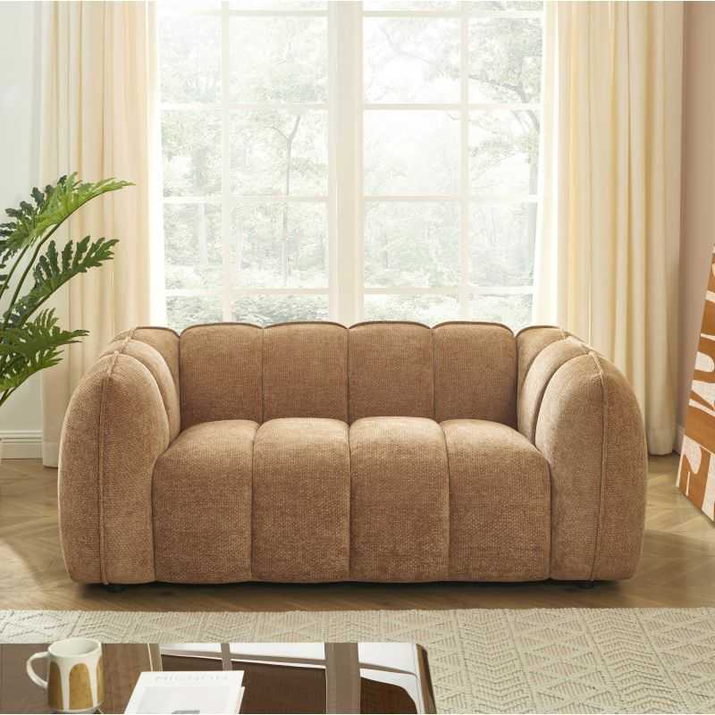 Canapé droit MATILDA 2 places tissu chenille terracotta