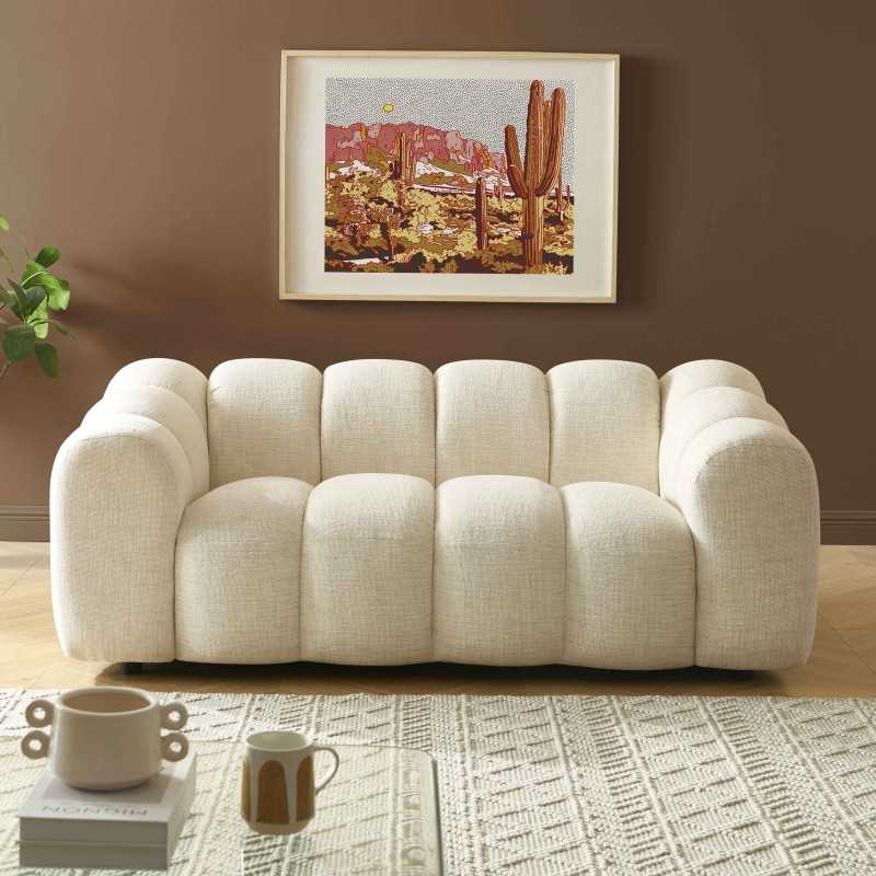 Canapé droit SUNNY 2 places tissu tweed écru