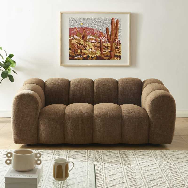 Canapé droit SUNNY 2 places tissu tweed marron