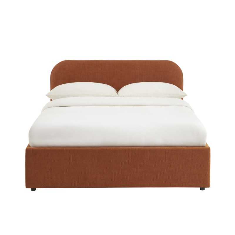 Lit coffre MOKA tissu rouille 140x190 sommier inclus