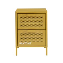 Table de chevet PANTONE métal jaune moutarde double tiroirs 40cm