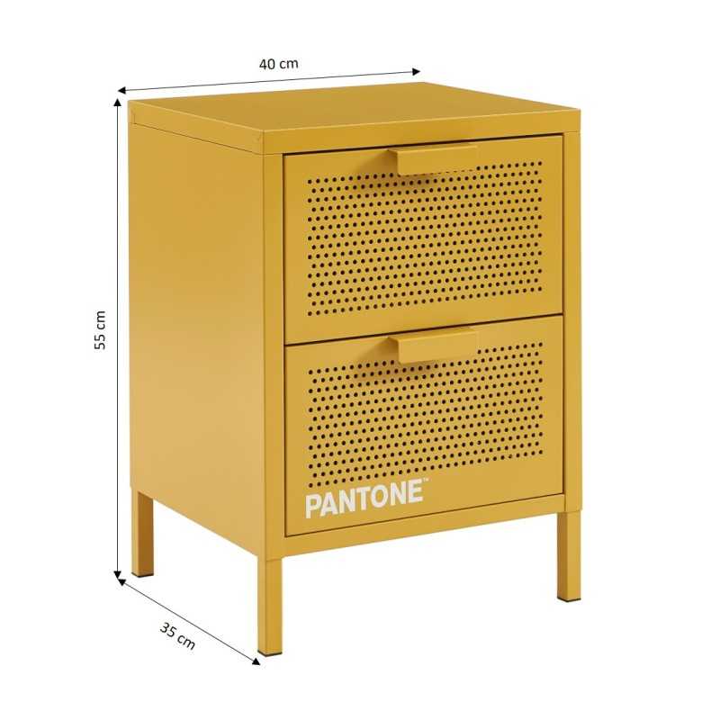 Table de chevet PANTONE métal jaune moutarde double tiroirs 40cm