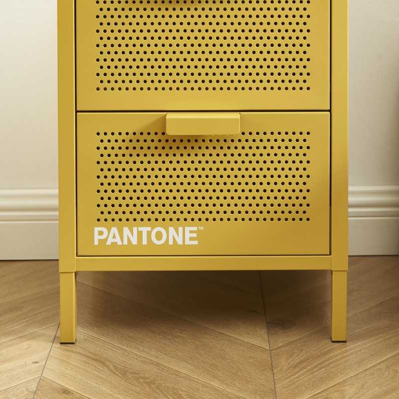 Table de chevet PANTONE métal jaune moutarde double tiroirs 40cm