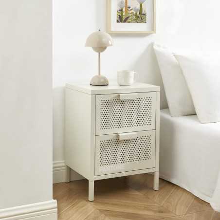 Table de chevet PANTONE métal beige sable double tiroirs 40cm