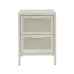 Table de chevet PANTONE métal beige sable double tiroirs 40cm