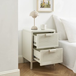Table de chevet PANTONE métal beige sable double tiroirs 40cm