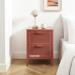 Table de chevet PANTONE métal terracotta double tiroirs 40cm