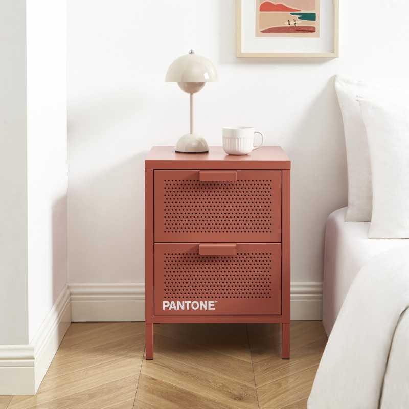 Table de chevet PANTONE métal terracotta double tiroirs 40cm