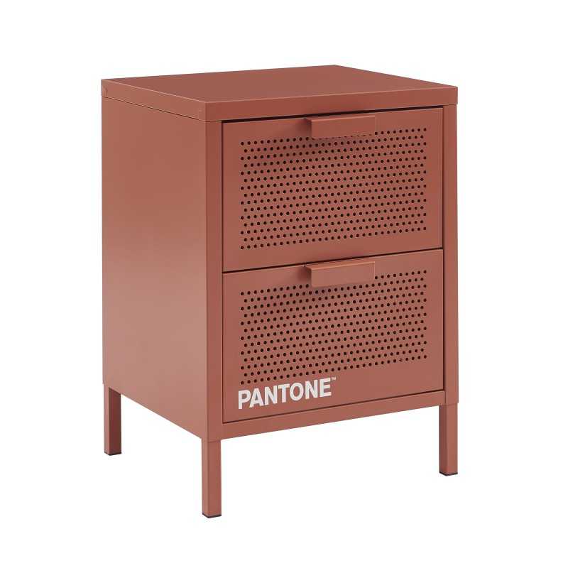 Table de chevet PANTONE métal terracotta double tiroirs 40cm