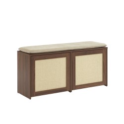 Banc à chaussures HARIA effet noyer et rotin